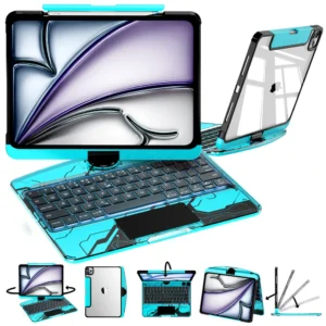 iPadCaseStore Y2K Transparent Blue 360° Rotating iPad Keyboard Case