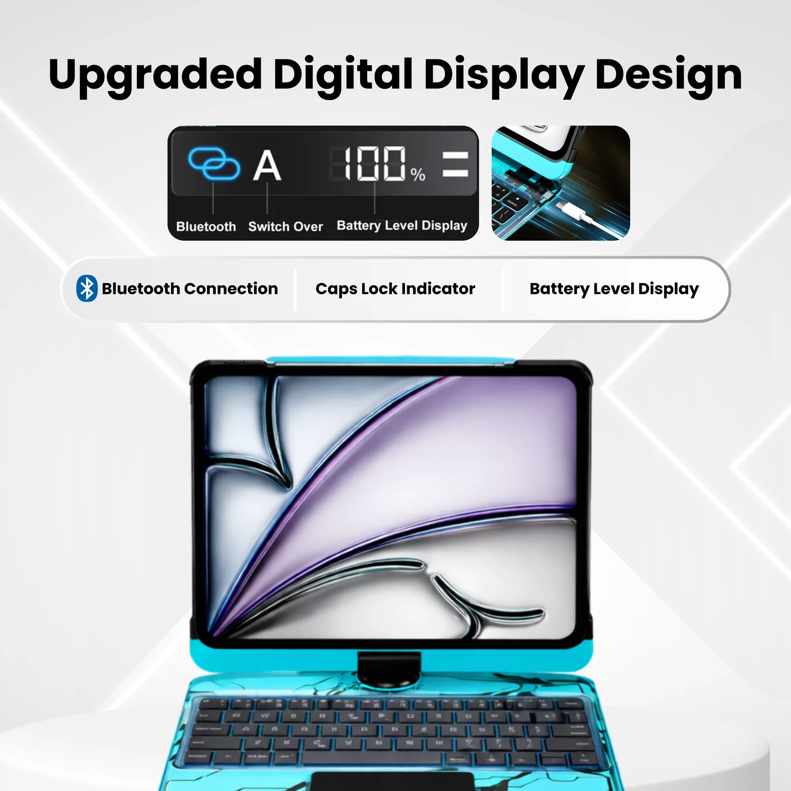 iPadCaseStore Y2K Transparent Blue 360° Rotating iPad Keyboard Case - Image 5
