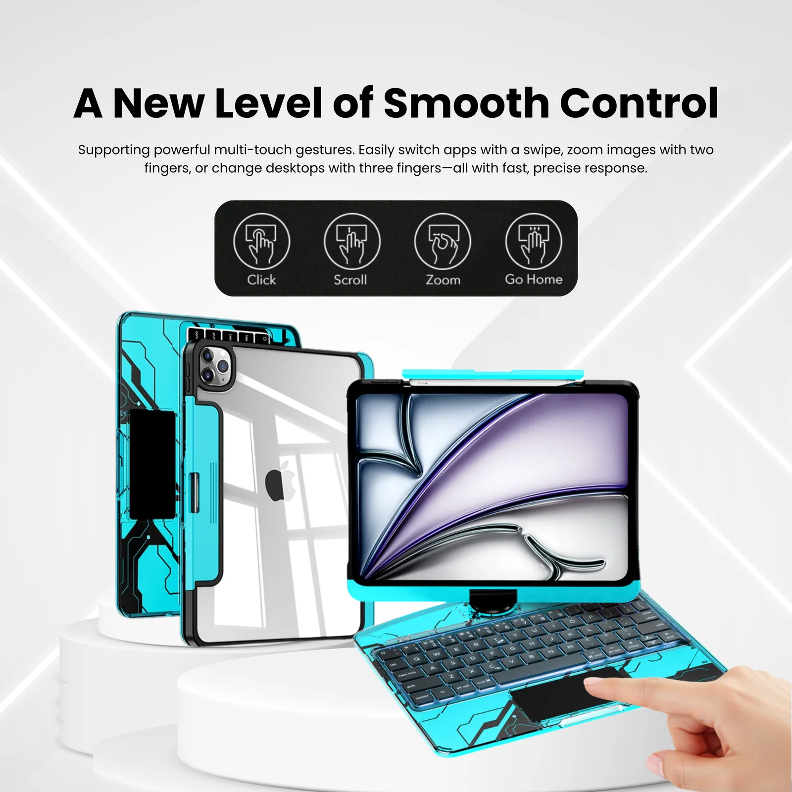 iPadCaseStore Y2K Transparent Blue 360° Rotating iPad Keyboard Case - Image 3