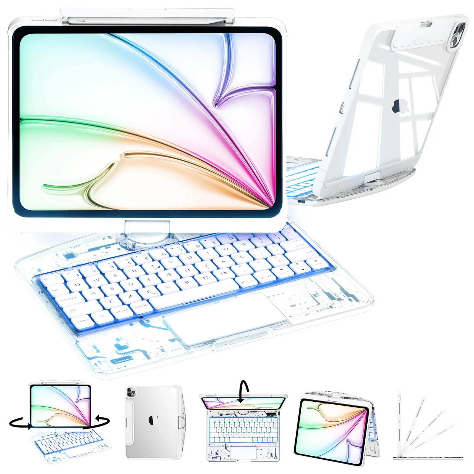 iPadCaseStore Y2K Transparent White 360° Rotating iPad Keyboard Case - Image 4