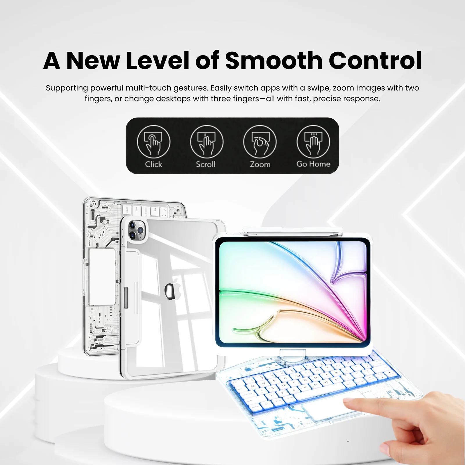 iPadCaseStore Y2K Transparent White 360° Rotating iPad Keyboard Case - Image 3