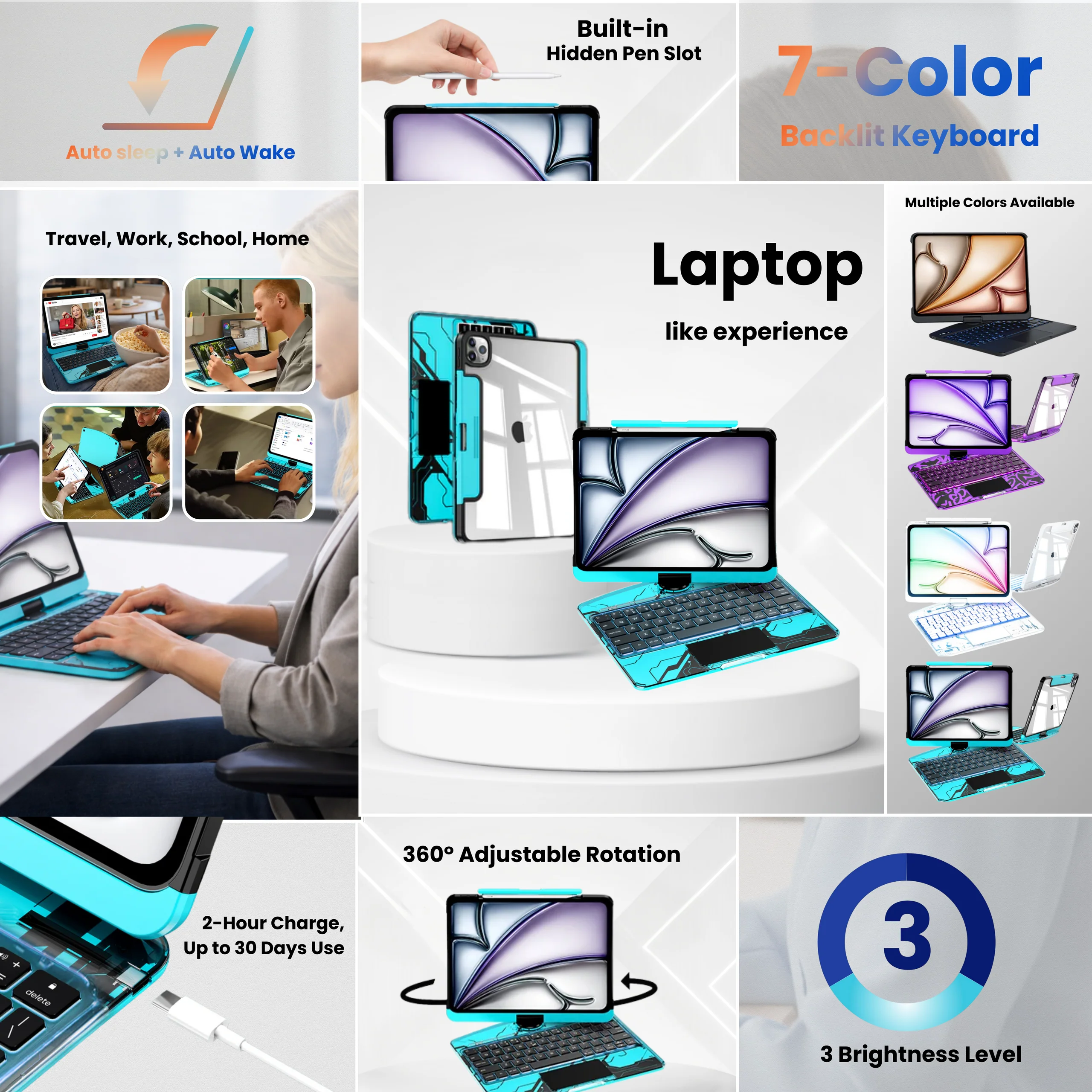 iPadCaseStore Y2K Transparent Blue 360° Rotating iPad Keyboard Case - Image 4