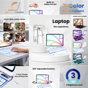 iPadCaseStore Y2K Transparent White 360° Rotating iPad Keyboard Case
